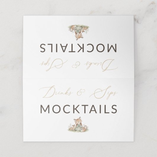 Woodland Fox Girl Drinks & Sips Mocktails Label プレイスカード (外部開封)