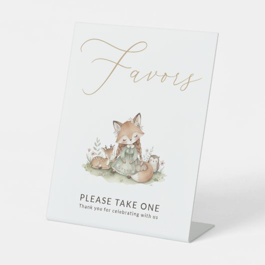 Woodland Fox Girl Favors Baby Shower 台座サイン (正面)