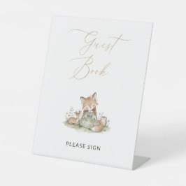 Woodland Fox Girl Guest Book Baby Shower 台座サイン