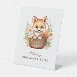 Woodland Fox Guest Book Baby Shower 台座サイン