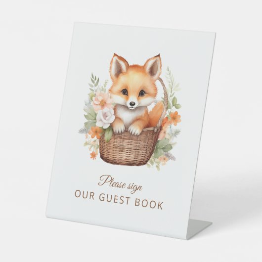Woodland Fox Guest Book Baby Shower 台座サイン (正面)