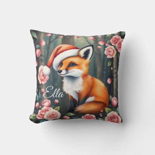 Woodland fox in Christmas hat Baby throw pillow クッション (正面)