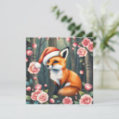 Woodland fox in Christmas hat holiday card シーズンカード (スタンド正面)