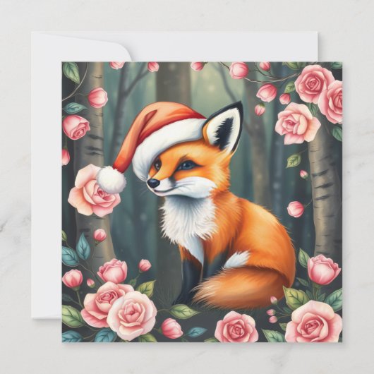 Woodland fox in Christmas hat holiday card シーズンカード (正面)