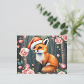 Woodland fox in Christmas hat holiday postcard シーズンポストカード (スタンド正面)