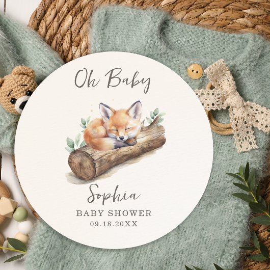 Woodland Fox Neutral Oh Baby Shower Invitation 招待状