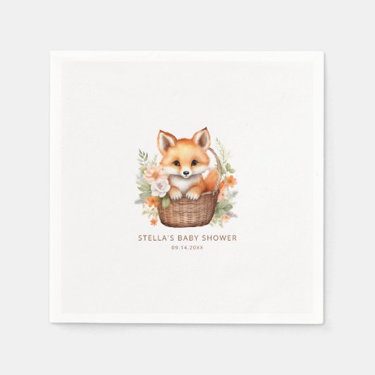 Woodland Fox Personalized Baby Shower Napkins スタンダードカクテルナプキン (正面)