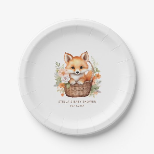 Woodland Fox Personalized Baby Shower Paper Plates ペーパープレート (正面)