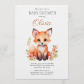 Woodland Fox Pink Peach Girl Baby Shower 招待状 (正面)