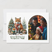 Woodland Fox Rustic Forest Christmas Photo シーズンカード (正面)