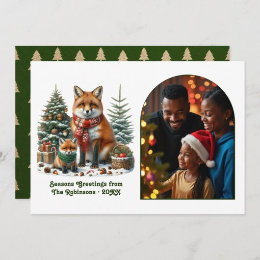 Woodland Fox Rustic Forest Christmas Photo シーズンカード (正面/裏面)