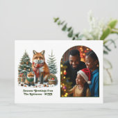 Woodland Fox Rustic Forest Christmas Photo シーズンカード (スタンド正面)