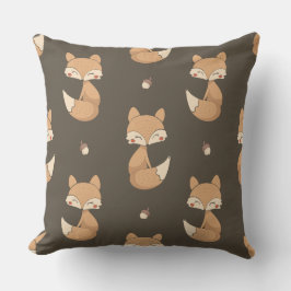 Woodland Fox Throw Pillow – Neutral Nursery Forest クッション