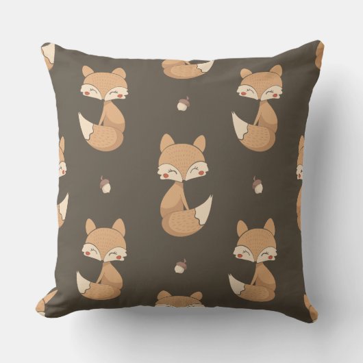 Woodland Fox Throw Pillow – Neutral Nursery Forest クッション (正面)