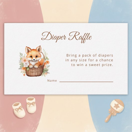 Woodland Fox Watercolor Florals Diaper Raffle Card エンクロージャーカード