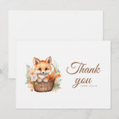 Woodland Fox Watercolor Florals Flat サンキューカード (正面/裏面)
