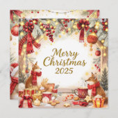 Woodland Foxes Custom Photo Christmas Card シーズンカード (正面/裏面)