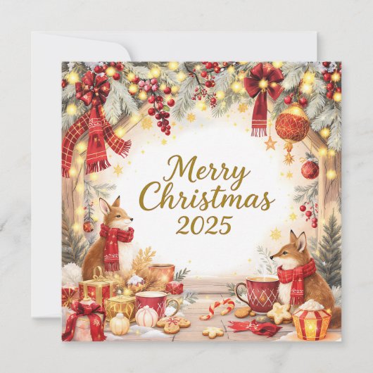 Woodland Foxes Custom Photo Christmas Card シーズンカード (正面)
