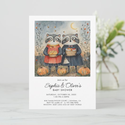 Woodland Foxes Fall Baby Shower 招待状 (スタンド正面)
