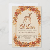 woodland frame flower deer baby shower 招待状 (正面)