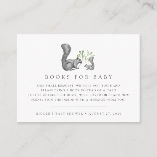 Woodland Friends赤ちゃんシャワーブックリクエストカード エンクロージャーカード (正面)