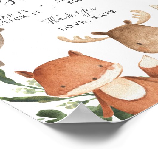 Woodland Friends赤ちゃんシャワー写真ゲストブックサイン ポスター (角)