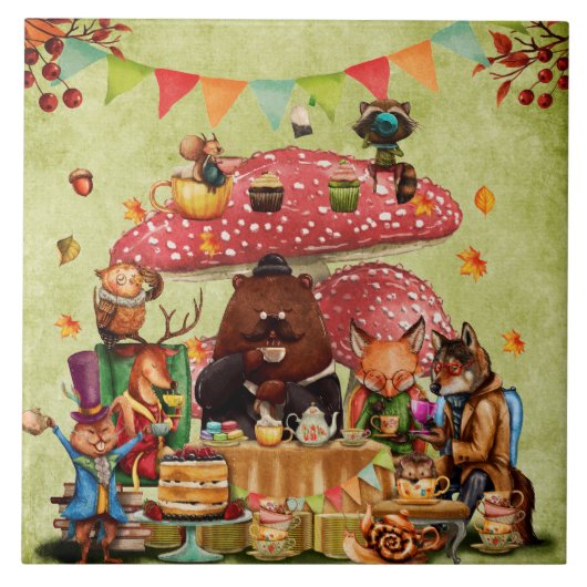 Woodland Friends at Teatime in Forest タイル (正面)