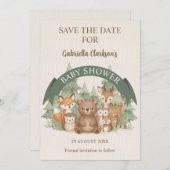 Woodland Friends Baby Shower Save the Date 招待状 (正面/裏面)