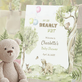 Woodland Friends Bearly Wait Baby Shower 台座サイン