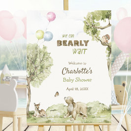 Woodland Friends Bearly Wait Welcome Baby Shower ポスター