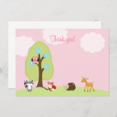 Woodland Friends Flat Thank you Note (Pink) ノートカード (正面/裏面)