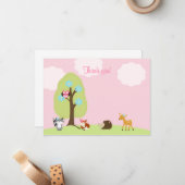 Woodland Friends Flat Thank you Note (Pink) ノートカード (正面/裏面インサイチュ)