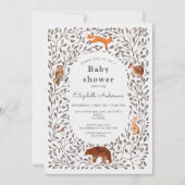 Woodland Friends Gender Neutral Sage Baby Shower 招待状 (正面)