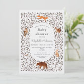 Woodland Friends Gender Neutral Sage Baby Shower 招待状 (スタンド正面)