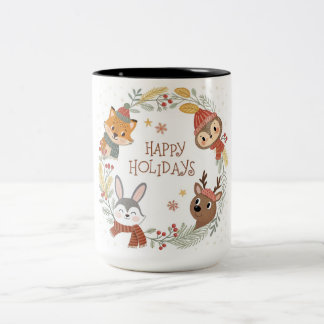 Woodland Friends Happy Holidays Circle ツートーンマグカップ