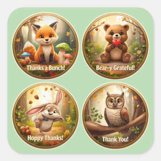  Woodland Friends Stickers – Cute Forest Animal Pa スクエアシール (正面)