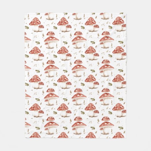 Woodland Frogs & Fly Agaric Mushrooms Watercolor フリースブランケット (正面)
