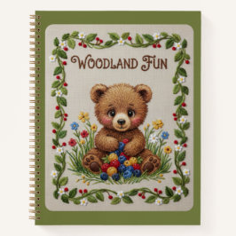 Woodland Fun Embroidered Bear & Berries Journal ノートブック