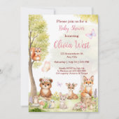 Woodland Girl Baby Shower Forest Animals  招待状 (正面)