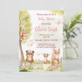 Woodland Girl Baby Shower Forest Animals  招待状 (スタンド正面)