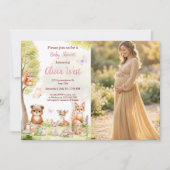 Woodland Girl Baby Shower Forest Animals Photo Inv 招待状 (正面)