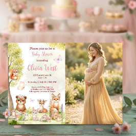 Woodland Girl Baby Shower Forest Animals Photo Inv 招待状