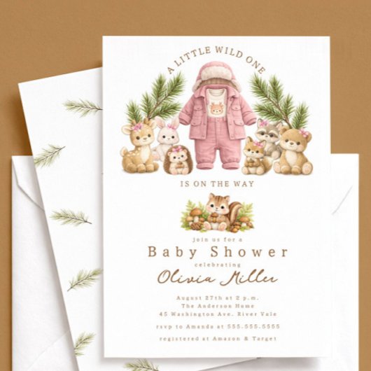 Woodland Girl Baby Shower Invitation Pink 招待状