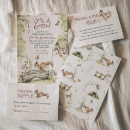 Woodland Girl Squirrels Forest Cute Baby Shower 招待状