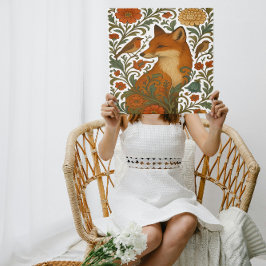 Woodland Grace Fox Motif in Bloom キャンバスプリント