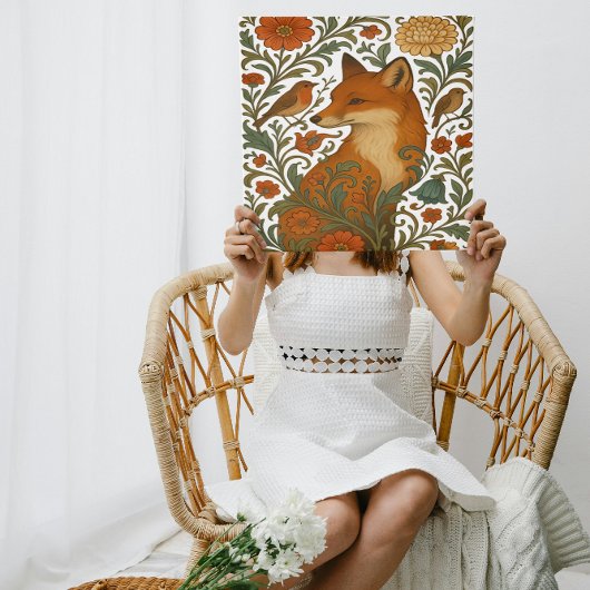 Woodland Grace Fox Motif in Bloom キャンバスプリント