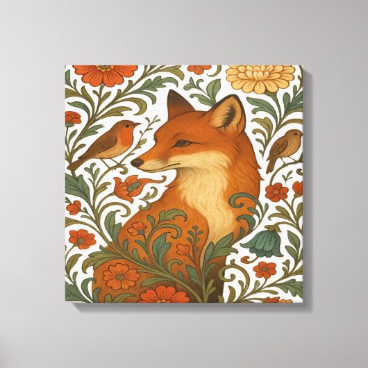 Woodland Grace Fox Motif in Bloom キャンバスプリント (正面)