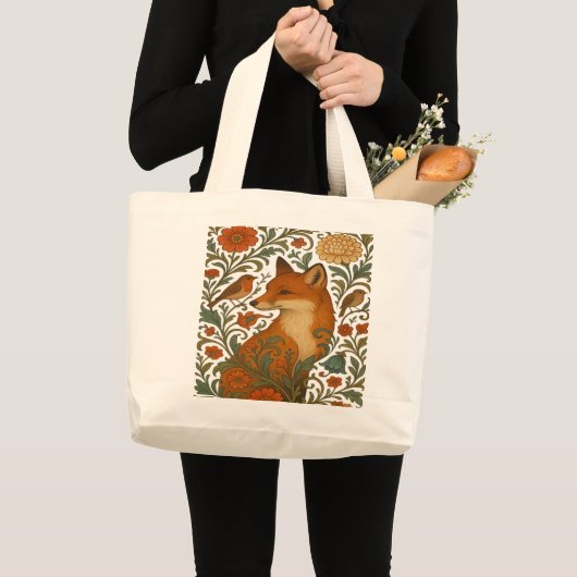 Woodland Grace Fox Motif in Bloom ラージトートバッグ (正面(商品))