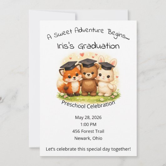 Woodland Graduation Party Preschool Kindergarten 招待状 (正面)