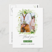 Woodland Greeneryの結婚写真ありがとう ポストカード (正面/裏面)